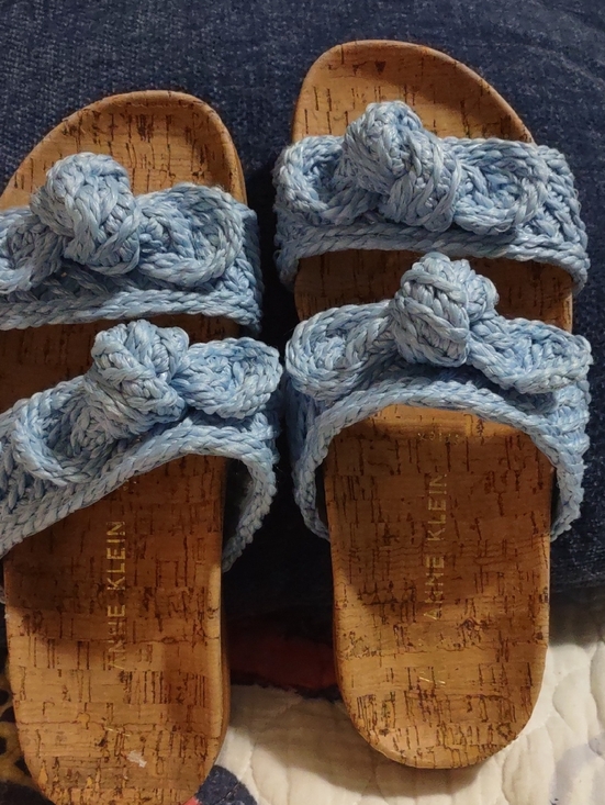 Anne Klein Shoes - Anne Klein Braided Sky Blue Slip-On Sandals